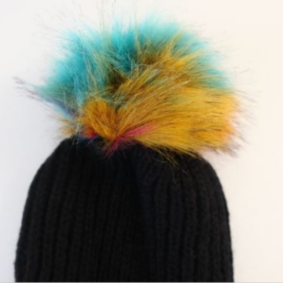 NEW Free Press Beanie Hat Black Red Wine Turquoise - Picture 5 of 8